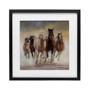 Imagem de Stupell Industries Impressão emoldurada preta de cavalos galopantes fortes sob vidro, design de James Corwin, 40,6 x 40,6 cm