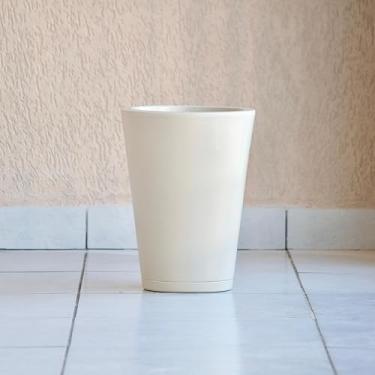Imagem de Vaso de Plantas Flores Decorativo Sala Jardim Casa Coluna Cone Redonda 39x29 Lisa Marmorizada Polida com Prato (Bege)