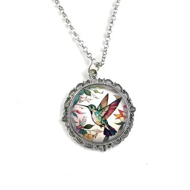 Imagem de SUPAC Impressionante colar com pingente de beija-flor - dois beija-flores em busca de flores - Joias elegantes de liga com detalhes delicados - Ideia de aniversário, festa, presente para ela