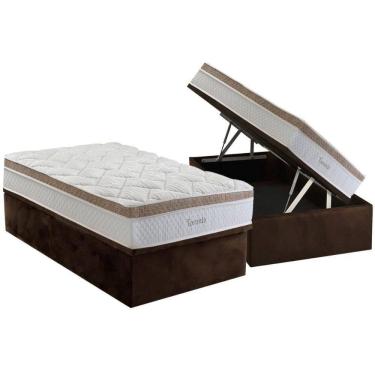 Imagem de Cama Box Baú Solteiro: Colchão Molas Ensacadas Herval Toronto + Base Crc Suede Brown (88x188)