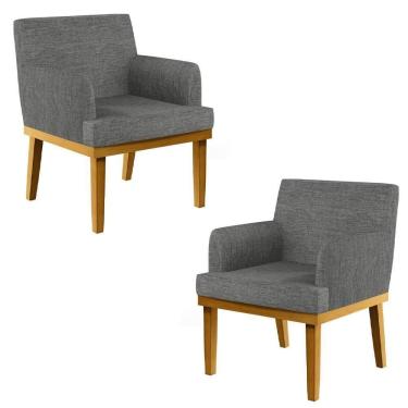 Imagem de Kit 2 Poltronas Decorativas Vitória W01 Linho Cinza Escuro - Mpozenato