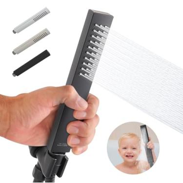 Imagem de SUPPLYGIANT Chuveiro de alta pressão, cabeça de chuveiro portátil, bastão de chuveiro preto fosco, 2,5 GPM, pulverizador de chuveiro de design moderno, rosto de 5 cm