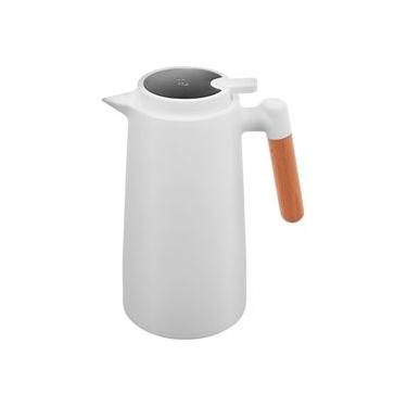 Imagem de Garrafa Térmica Lyor com Termômetro Tap e Cabo de Madeira Branco - 1L Branco