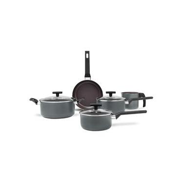 Imagem de Jogo de Panelas Brinox Antiaderente Ceramic Life 5 Peças Preserve Cinza Cinza