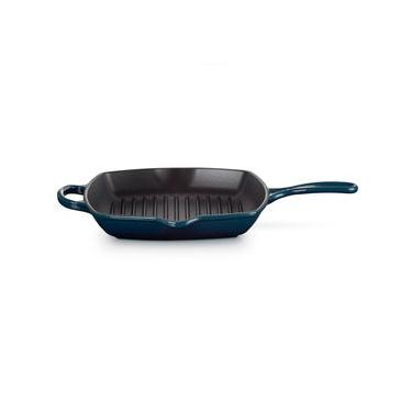 Imagem de Grelha Quadrada Signature 26 cm Esmalte Black Matte Azul Agave Le Creuset