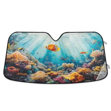 Imagem de SEHANY Para-brisa de carro colorido de recifes de corais e peixes, para-sol para mulheres, pára-brisa frontal dobrável, bloqueia raios UV, mantém o veículo fresco, para-sol de carro para caminhão SUV