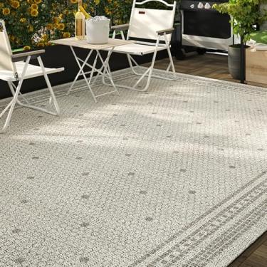 Imagem de HGTRH Tapetes de jardim ao ar livre à prova d'água 200 x 300 extra grandes, tapetes de pátio misturados de tecido com fundo antiderrapante, tapete de jardim à prova d'água para jardim, pátio, listrado