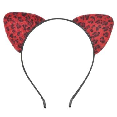 Imagem de HoveBeaty Orelhas de gato pretas, tiara de orelhas de gato, orelhas de gato macias, acessórios de cabelo para cosplay de Halloween, baile de máscaras (leopardo vermelho)
