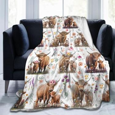 Imagem de Manta de vaca Highland de flanela quente, cobertor macio para sofá-cama, decoração de casa com estampa de animal fofo, lavável na máquina, A10,130 cm * 150 cm, 127.0 cm*152.4 cm
