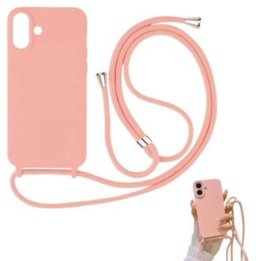 Imagem de Capinha de Silicone com Cordão Alça Compátivel com iPhone 16 (Rosa)