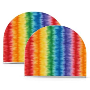 Imagem de Qilmy Porta-guardanapos de acrílico Rainbow Tie Dye, suporte de lenços de mesa independente, dispensador de papel de coquetel para cozinha, jantar, restaurante, bar, decoração, 2 unidades