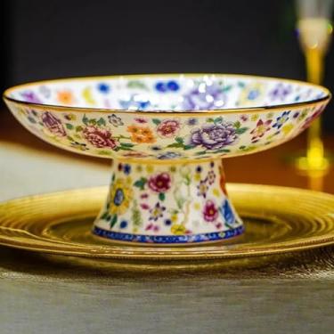 Imagem de FENNYYAR Prato de oferta de cerâmica estilo chinês para uso doméstico, 21,6 cm 21,6 cm, bandeja de servir frutas, ornamento de santuário budista