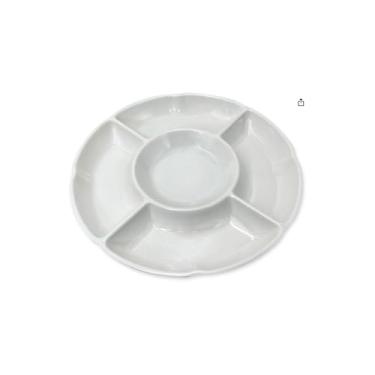 Imagem de Petisqueira Redonda 5 Divisórias, Melamina, Branco, 23cm Diâmetro, para Salgados e Aperitivos