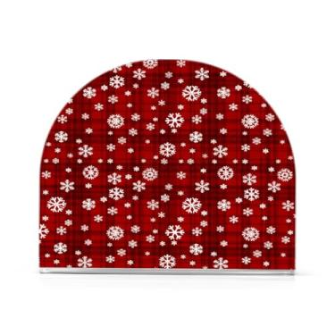 Imagem de Qilmy Porta-guardanapos de acrílico xadrez de floco de neve de Natal, suporte de lenços de mesa independente transparente, dispensador de papel de coquetel para cozinha, jantar, restaurante, bar