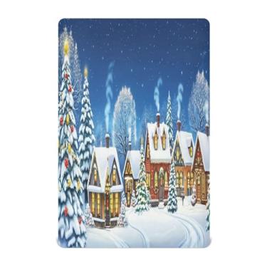 Imagem de Qilmy Lençóis de berço de Natal Snow Cabin, de microfibra macia, respirável, elástico, lençol com elástico para meninos e meninas, miniberço, 99 cm x 68,5 cm, capa de colchão infantil portátil