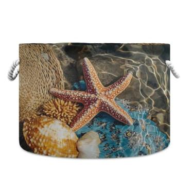 Imagem de JUZIHAI Cesta de armazenamento dobrável de estrela-do-mar para bebê, cesto de roupa suja, cobertor com alças de corda de algodão, caixa de brinquedos dobrável, organizador de armário para quarto