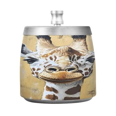 Imagem de JUZIHAI Cinzeiro de girafa com tampa, cinzeiro de aço inoxidável inodoro à prova de vento cinzeiro sem fumaça para escritório em casa, pátio, varanda, cigarro