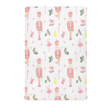 Imagem de Qilmy Lençol de berço com elástico soldados quebra-nozes para meninos e meninas, lençol de microfibra macio respirável para berço padrão e colchão, 71 x 132 cm, roupa de cama de bebê