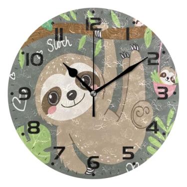 Imagem de JUZIHAI Relógio de parede bonito preguiça silencioso, sem tique-taque, relógios de parede redondos operados por bateria, fácil de ler, relógio decorativo de parede para casa, cozinha, sala de estar