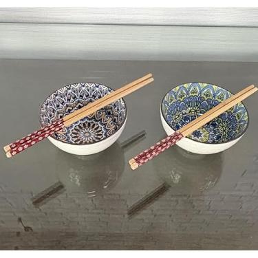 Imagem de Kit Oriental para 2 Pessoas com Tigelas em Porcelana, Hashi de Madeira, Design Mandala, 250 mL, 11 cm