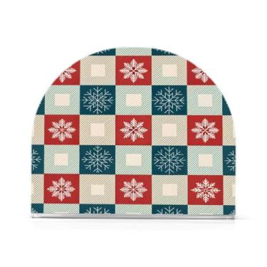 Imagem de Qilmy Porta-guardanapos de acrílico xadrez de flocos de neve de Natal, suporte de lenços de mesa independente transparente, dispensador de papel de coquetel para cozinha, jantar, restaurante, bar