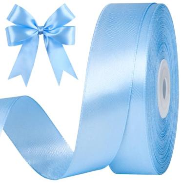 Imagem de CLUEWR Fita de cetim azul celeste de 2,5 cm, rolo de fita de tecido sólido para buquês de flores, embrulho de presente, casamento, artesanato artesanal