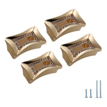 Imagem de Evionlin Pacote com 4 puxadores de armário de cristal dourado puxadores de armário de cozinha 1,26 polegadas (32 mm) Puxadores modernos de gaveta de centro a furo para puxador de armário quarto cômoda