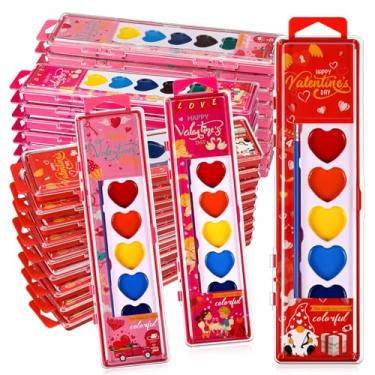 Imagem de Watersay Conjunto de 60 unidades de tinta aquarela coração dos namorados para crianças, 8 cores laváveis com pincéis, kit de pintura de tinta aquática para pré-escola, sala de aula, lembrancinha de