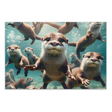 Imagem de Quebra-cabeça 500 peças para família adulta presentes elefante branco duro grande quebra-cabeça pintura animal arte lontras fofas debaixo d'água, 51 x 35 centímetros