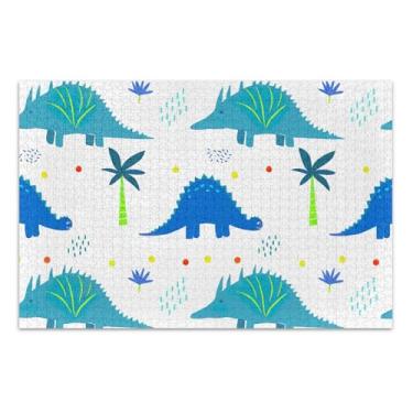 Imagem de Quebra-cabeça de dinossauros de desenhos animados fofos azuis 500 peças para adultos presentes para jogo de elefante branco difícil quebra-cabeça grande arte de pintura animal, 50 x 35 centímetros