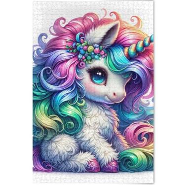 Imagem de Quebra-cabeça adulto fantástico unicórnio fofo personalizado 500 peças arte animal desenho animado arte prima quebra-cabeça jogo de presentes tecnológicos, 52 cm x 37,8 cm