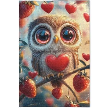 Imagem de Quebra-cabeça de morango com estampa de coruja fofa para adultos 1000 peças paisagem natureza arte animal arte divertida quebra-cabeça personalizado elefante branco presentes de festa, 75 x 50 cm