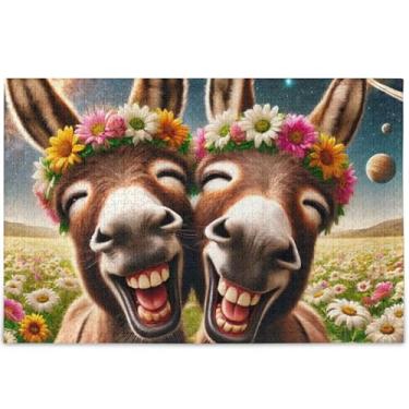 Imagem de Quebra-cabeça de animais engraçados de burro fofo adulto personalizado 1000 peças de elefantes brancos presentes quebra-cabeça paisagem paisagem arte pintura animal, 75 cm x 50 cm