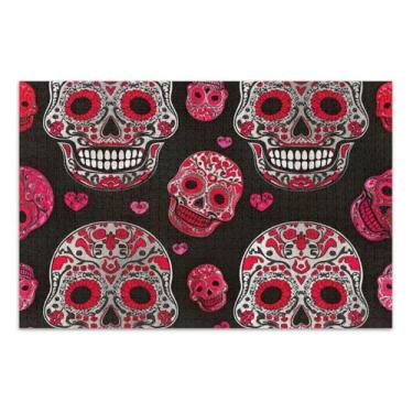 Imagem de Quebra-cabeça de caveira de açúcar cores vermelho preto 1000 peças adultos elefante branco presentes engraçado exclusivo quebra-cabeça arte animal, 75 x 40 centímetros