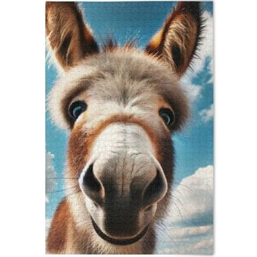 Imagem de Quebra-cabeça de burro fofo 1000 peças para adultos flor pintura animal quebra-cabeças exclusivos personalizados presentes engraçados, 75 x 50 cm