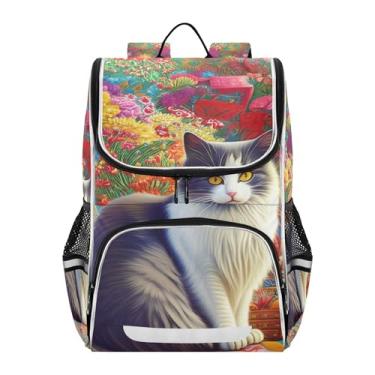 Imagem de Joisal Boys Backpacks Cartoon Cat Colorful Flowers Garden Kids Girls' Backpack Student Travel Back to School Bag Custom Elementary Book Bag Princess