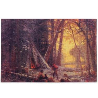 Imagem de Quebra-cabeças Bierstadt Albert Moose Hunters Camp 500 peças para adultos jogo arte engraçada quebra-cabeças rígidos pintura animal personalizada, 52 cm x 37,8 cm