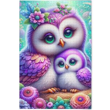 Imagem de Quebra-cabeças florais de corujas extravagantes personalizadas 500 peças para adultos impressão de arte animal quebra-cabeças grandes legais presentes de elefante branco engraçado, 52 cm x 37,8 cm