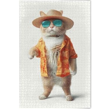 Imagem de Quebra-cabeça engraçado gato animal 500 peças impressão animal adulto arte decoração arte dura quebra-cabeça personalizado família amantes presentes, 52 cm x 37,8 cm