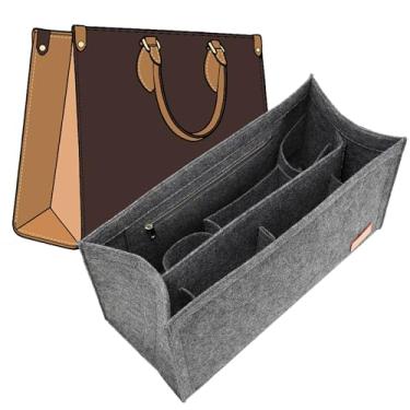 Imagem de Doxo Inserção organizadora de bolsa para sacolas, inserção de feltro premium compatível com LV On The Go GM e Dior, bolsa organizadora grande com vários compartimentos com divisórias removíveis e