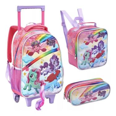 Imagem de Kit Mochila Rodinhas Unicórnios Poney Lancheira Estojo Escolar Menina Seanite-Feminino