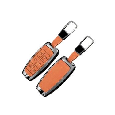 Imagem de Capa de couro para chave de carro, bolsa protetora compatível com hyundai genesis g80 gv70 gv80 gv90 2019 2020 2021 2022, acessórios automotivos(D-orange keychain)