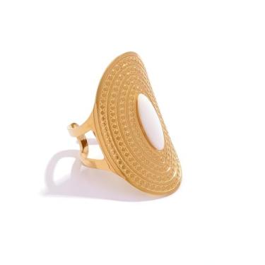 Imagem de Kokoma Anel oval geométrico feminino de aço inoxidável de pedra natural, anéis de empilhamento ajustáveis, joias de dedo modernas, ajuste confortável