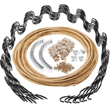 Imagem de MorningRo Kit de substituição de reparo de mola de estofamento de sofá de 63,5 cm - 8 molas resistentes, 16 clipes de mola, 64 pregos, fio de aço de 12 m para fixar almofadas caídas em poltrona