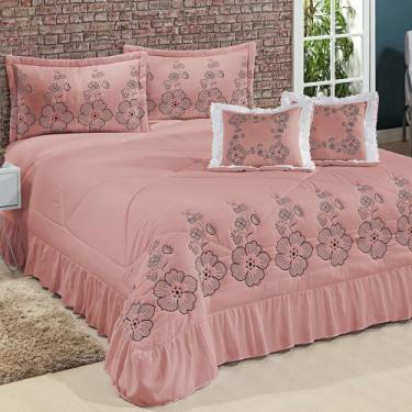 Imagem de Kit Cobre Leito Casal King Amore 07 Peças Bordadas SALMÃO - ATELIÊ E C