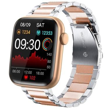 Imagem de Compatível com pulseiras EarlySincere Smartwatch, pulseira de substituição de metal de aço inoxidável Lamshaw compatível com EarlySincere T12/T13/T21/T22/Smartwatch, prata e ouro rosa