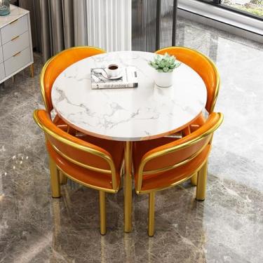 Imagem de Conjunto de mesa de jantar redonda com cadeiras, combinação de mesa de recepção e cadeira, mesa de conferência moderna e conjunto de 4 cadeiras, para lounge, sala de estar, cozinha (azul)