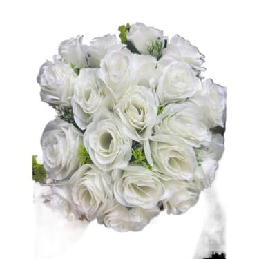 Imagem de Buquê de Rosas Artificiais com Folhagem – Kit com 2 Unidades (24 Flores Cada) para Decoração, Casamento e Ambientes Internos(Branco 4581/3916,1)
