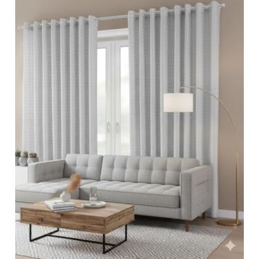 Imagem de Cortina Blackout Com Voil Xadrez 2,80m x 2,30m Blecaute 100% Quarto/Sala/Casa Corta Luz - Voil em Tecido Xadrez com Ilhós (Cinza)