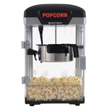 Imagem de West Bend Stir Crazy Movie Popcorn Popper, máquina gourmet para fazer pipocas com chaleira de pipocas antiaderente e colher para pipoca, 4 quartos, preto